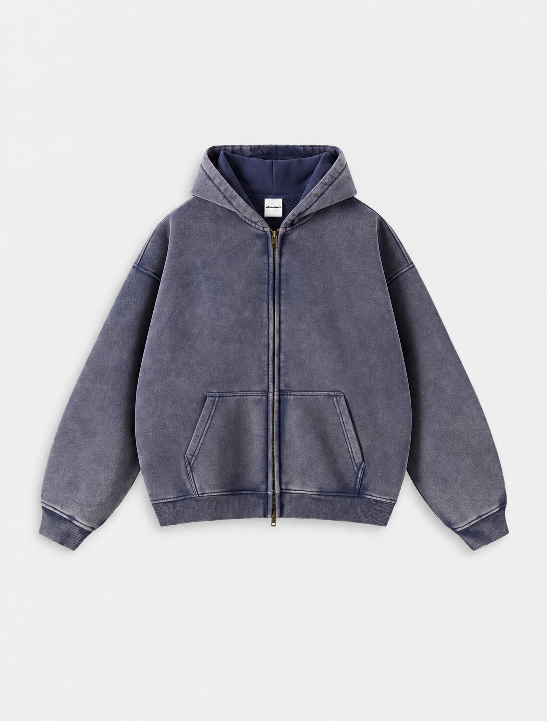 Washed Distressed Fleece Zip-Up Jacket