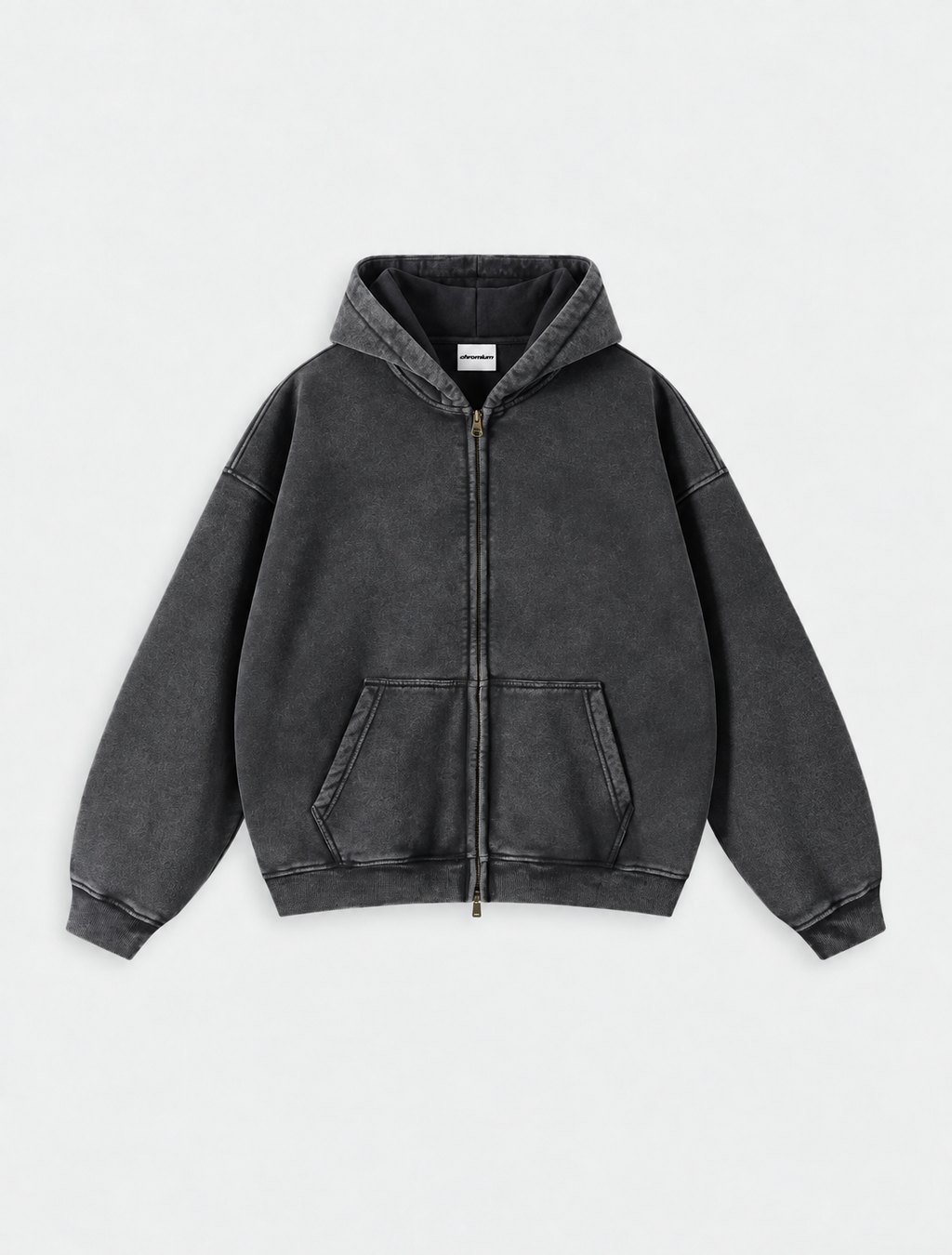 Washed Distressed Fleece Zip-Up Jacket
