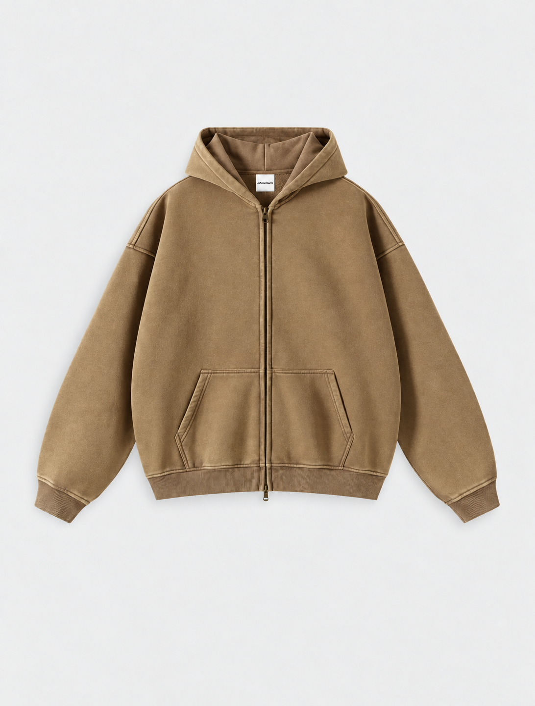 Washed Distressed Fleece Zip-Up Jacket