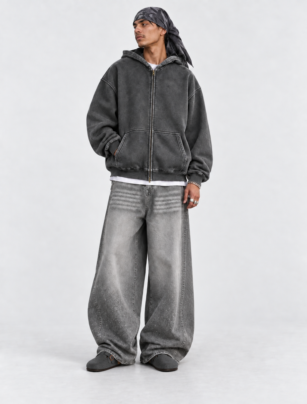 Washed Distressed Fleece Zip-Up Jacket